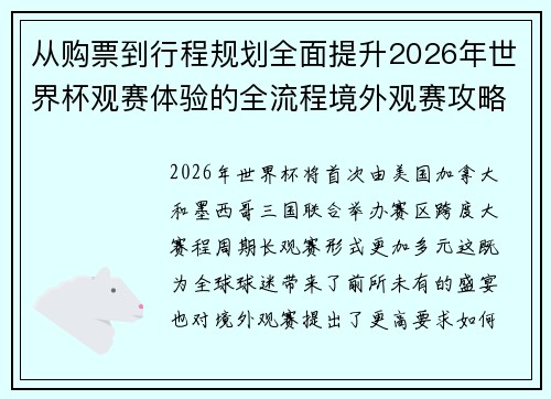 从购票到行程规划全面提升2026年世界杯观赛体验的全流程境外观赛攻略